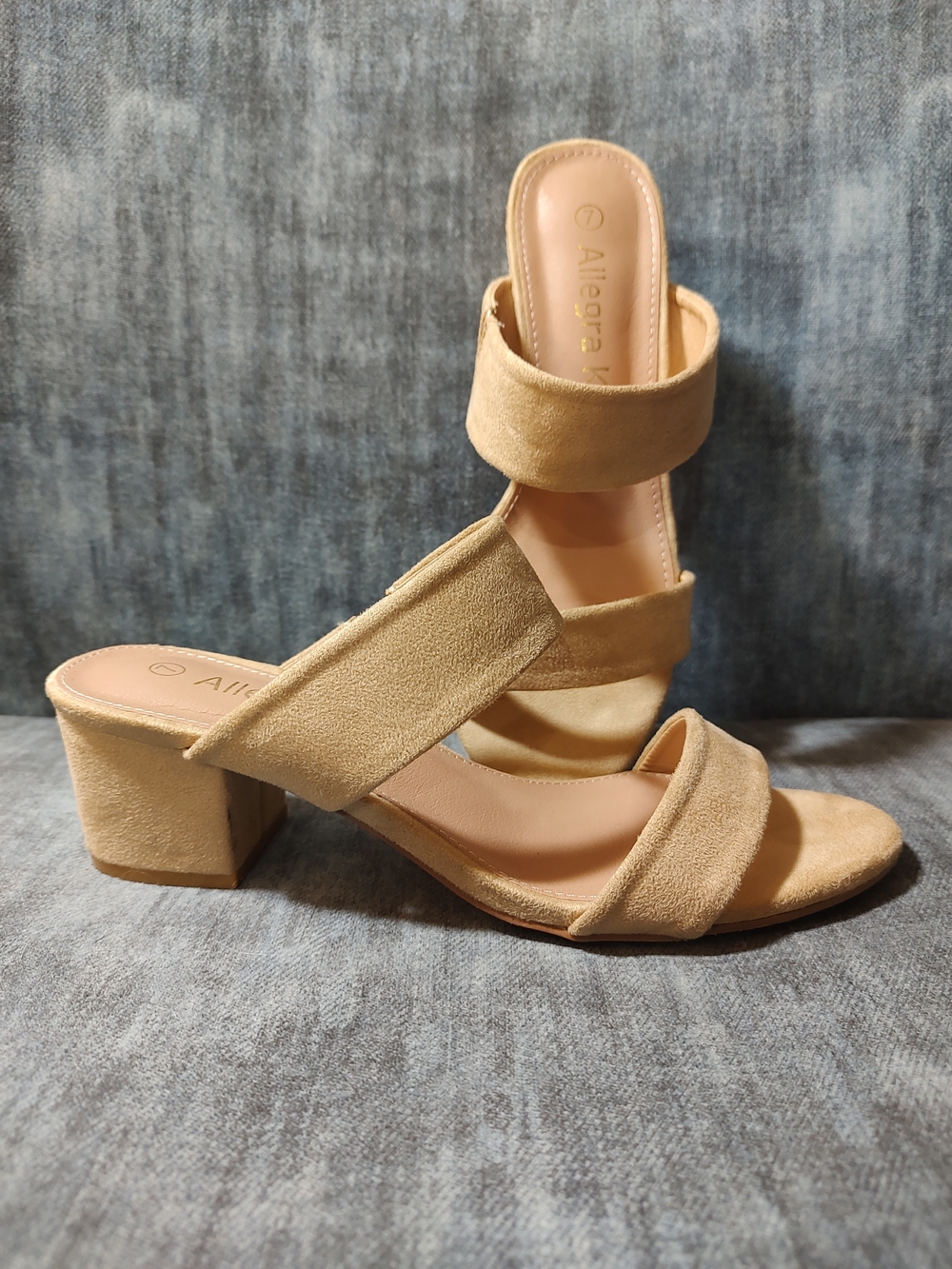 Allegra K Tan Suede Block Heel Sandals